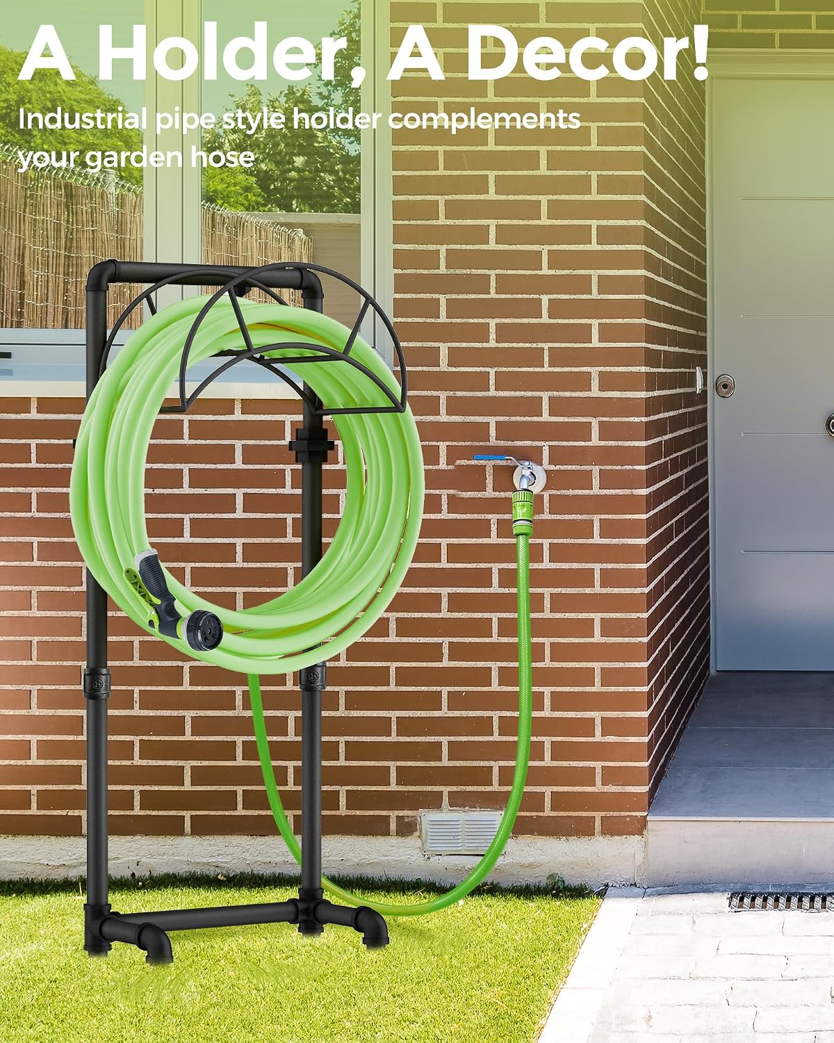 LAND·VOI Freestanding Garden Water Hose Storage Holder Stand for Outside, 160-Ft Hose Heavy Duty Metal Hanger Reel Organizer Outdoor Yard Lawn, Standing Keeper Rack with Ground Stake, Black GHH01B