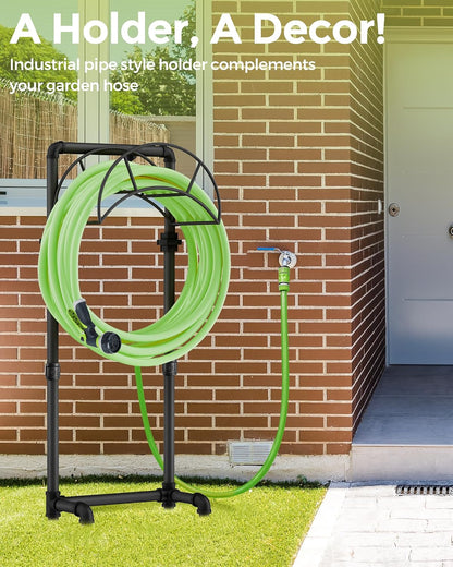 LAND·VOI Freestanding Garden Water Hose Storage Holder Stand for Outside, 160-Ft Hose Heavy Duty Metal Hanger Reel Organizer Outdoor Yard Lawn, Standing Keeper Rack with Ground Stake, Black GHH01B