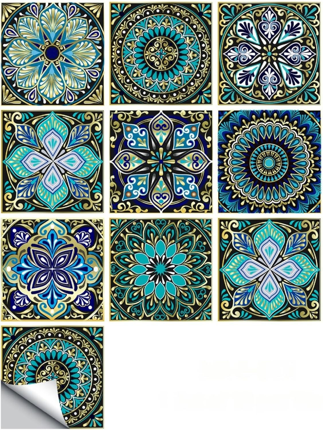 10PCS Peel and Stick Tile Backsplash Stickers, 4"x4" DIY Backsplash Mandala Style Stickers for Kitchen & Bathroom, Self-Adhesive Removable Waterproof Tile Decals for Home Decor