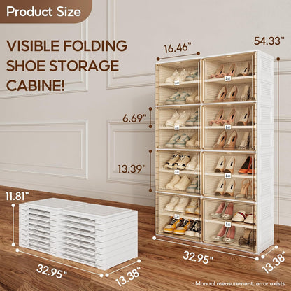 ANTBOX Portable Shoe Rack Organizer for Closet Entryway, Stackable Sneaker Storage Shoe Cabinet with Magnetic Clear Door, Large Plastic Storage containers Bins with Lids 7 Tiers 28 Pairs