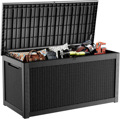 PatioZen 100 Gallon Resin Deck Box, Lockable Patio Outdoor Storage Box for Furniture, Garden Tools and Tools Storage, Waterproof Outside Storage Boxes - Black