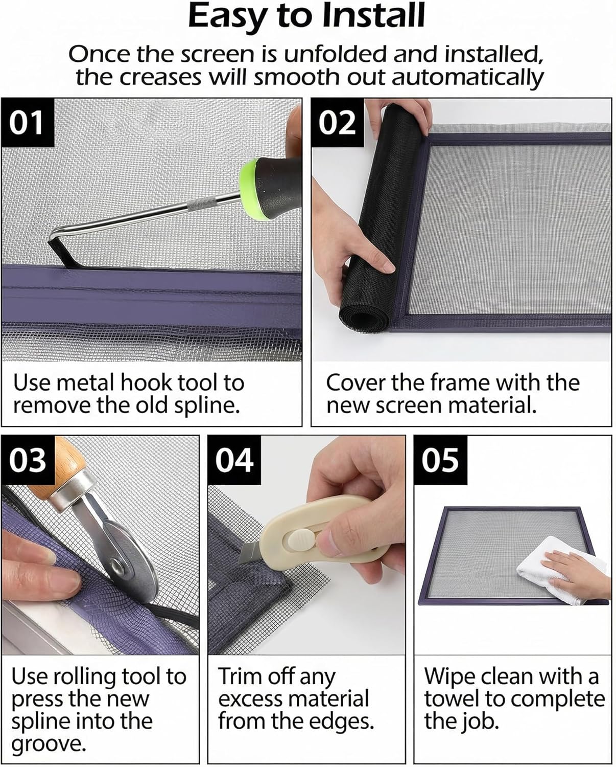 Replacement Window Screen Door Repair Kit - 48"x118" Durable Mesh Screen with Tools - DIY Window/Sliding Door/Porch Screens Replacement for Home, RV & Patio