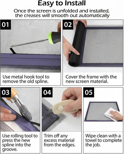 Replacement Window Screen Door Repair Kit - 48"x118" Durable Mesh Screen with Tools - DIY Window/Sliding Door/Porch Screens Replacement for Home, RV & Patio