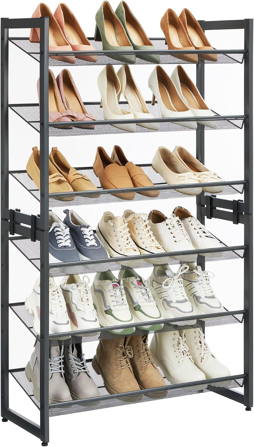 SONGMICS Shoe Rack, 12-Tier Shoe Organizer, Metal Shoe Storage for Garage, Entryway, Set of 2 6-Tier Stackable Shoe Shelf, with Adjustable Flat or Angled Shelves, Holds 48-60 Pairs, Black ULMR12B