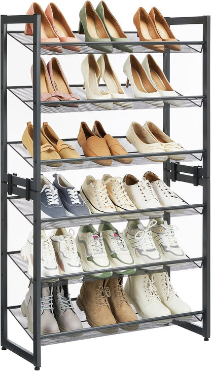 SONGMICS Shoe Rack, 12-Tier Shoe Organizer, Metal Shoe Storage for Garage, Entryway, Set of 2 6-Tier Stackable Shoe Shelf, with Adjustable Flat or Angled Shelves, Holds 48-60 Pairs, Black ULMR12B
