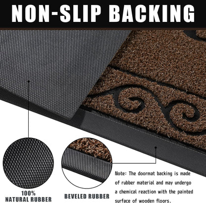 Yimobra Welcome Mat, Heavy Duty Sturdy Door Mats for Home Entrance Outdoor Indoor, Front Doormat for Outside Patio Floor Entry Porch Garage Office, Waterproof, Low Profile, 29.5x17, Black Grey
