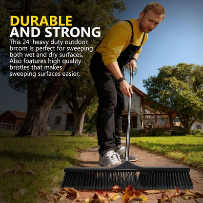 Push Broom Outdoor Heavy Duty,Masthome 24" Push Broom with Stiff Bristles,Heavy Duty Garden Broom,Outdoor Stiff Sweeping Broom for Garage Yard Patio Deck Concrete Wood Stone Floors Scrub and Cleaning