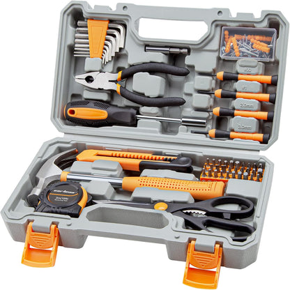 CARTMAN 39-Piece Household Tool Set, Orange Hand Kit With Storage Case | Complete assortment for home repairs, DIY projects, furniture setup, crafting, and daily household fixes in toolbox.