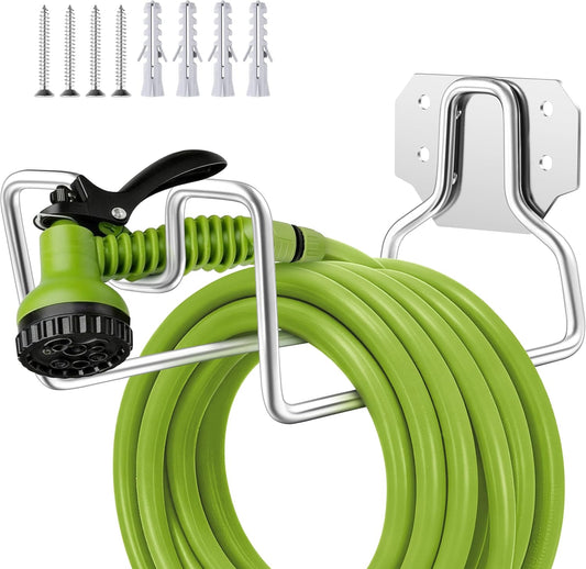 18/0 Stainless Steel Garden Hose Holder Hook, HaSteeL Metal Wall Mount Hanger For Outside Yard Water Vacuum Expandable Hose Extension Cords Storage, Rust Resistant, Hose Nozzle Groove (1 Pack)