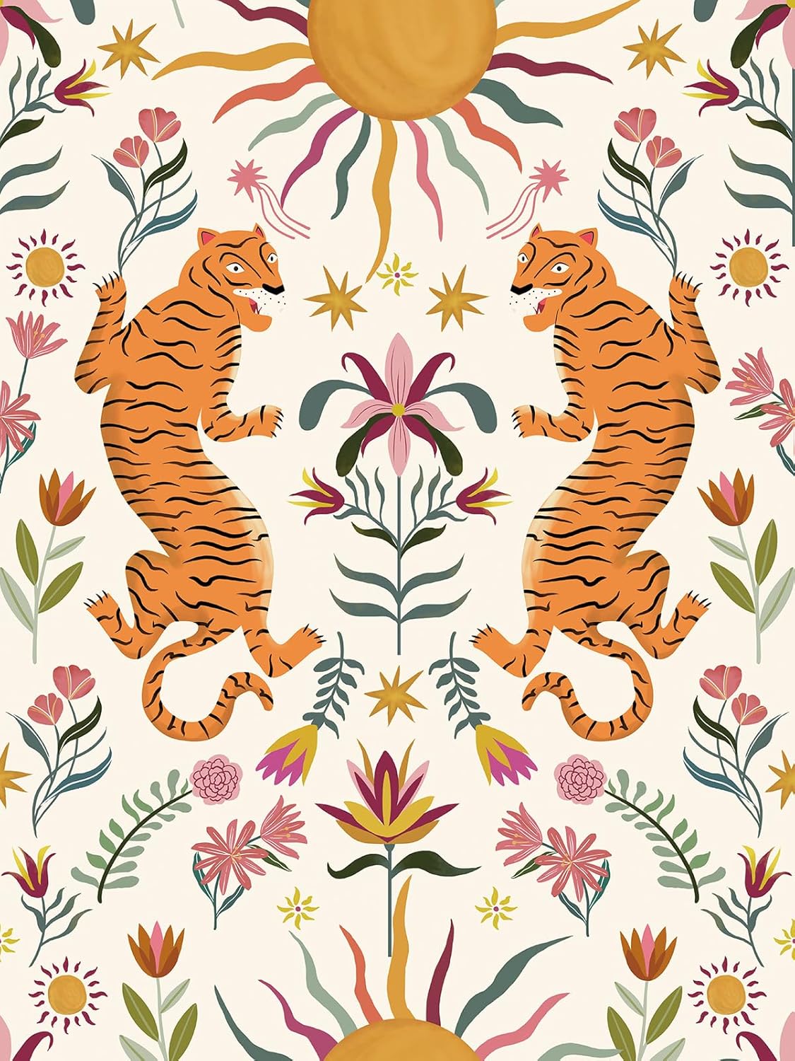 JiffDiff Beige Tiger Peel and Stick Wallpaper - Removable Self Adhesive Wall Paper for Bedroom, Living Room, Nursery Waterproof DIY Wall Decor (17.3" x 120")