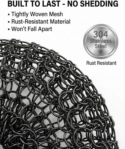8 Pcs Steel Wool Scrubbers with 2 Pcs Handle,Stainless Steel Scouring Pads for Cast Iron Skillets, Grill & Kitchen Pots - Rust Resistant, Non-Splintering Heavy Duty for Tough Grease