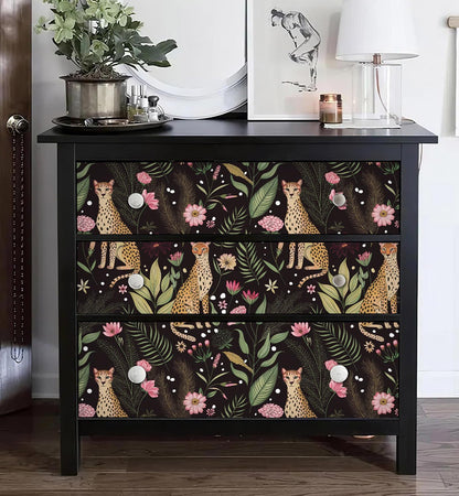 Floralplus Peel and Stick Wallpaper Leopard Jungle Removable Wallpaper for Bathroom Renter Friendly Wallpapers Self Adhesive Animal Floral Contact Paper for Accent Wall 17.5 x 118 in