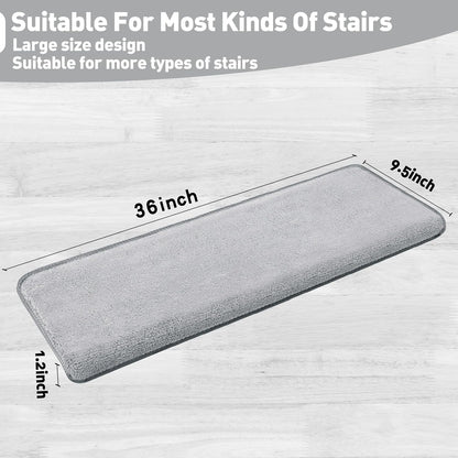 PURE ERA Carpet Stair Treads Ultra Plush 9.5" X 30"Soft Bullnose Indoor Stair Protectors Pet-Friendly Non-Slip Skid Resistant Tape Free Washable Reusable(2 Pieces,Brown)