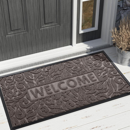 Yimobra Welcome Mat Outdoor 29.5x17, Waterproof Non-Slip Outdoor Mats for Front Door Outside Entrance, Low-Profile Entryway Mat Indoor for Garage Patio, Black