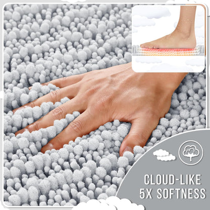 Yimobra Bathroom Rugs Non Slip Washable - Ultra Soft Absorbent Chenille Bath Mat, Quick Dry Shaggy Floor Carpet for Tub Shower, Gray Home Decor Accessories, 24x17 Inch