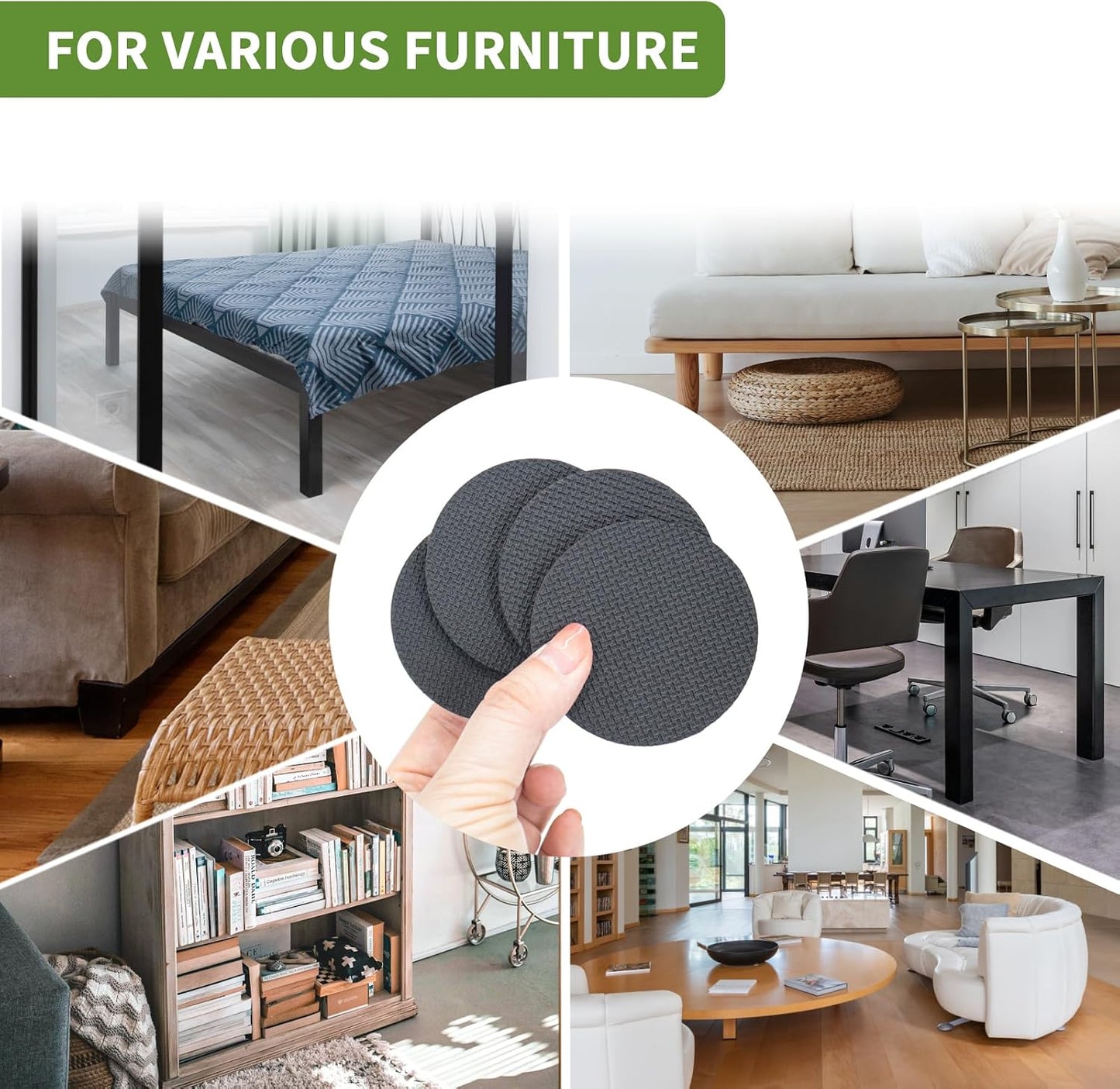 Non Slip Furniture Pads 36 PCS 1'' Square - Anti Slip Furniture Pads - Self Adhesive Rubber Feet Furniture Feet - Chair Leg Floor Protectors - Keep Furniture in Place