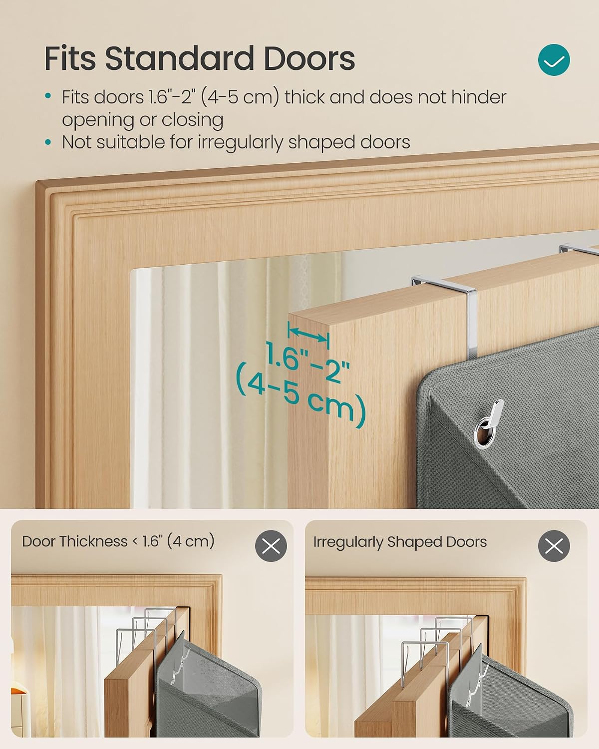 SONGMICS Over-the-Door Organizer, 5-Tier Door Hanging Storage Shelf, Heavy-Duty Closet Hanging Organizer Foldable, Transparent, Pockets, Metal Hooks, Ink Black URDH010BH01