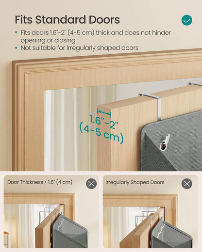 SONGMICS Over-the-Door Organizer, 5-Tier Door Hanging Storage Shelf, Heavy-Duty Closet Hanging Organizer Foldable, Transparent, Pockets, Metal Hooks, Ink Black URDH010BH01