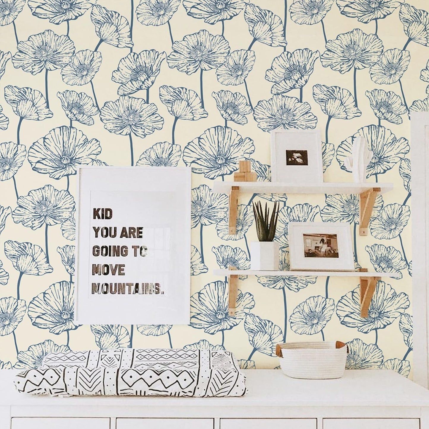 Orainege Modern Peel and Stick Wallpaper 17.3inx118.1in Beige and White Floral Wallpaper Boho Contact Paper Removable Decorative Wall Paper for Bedroom Bathroom Cabinets Decor Vinyl