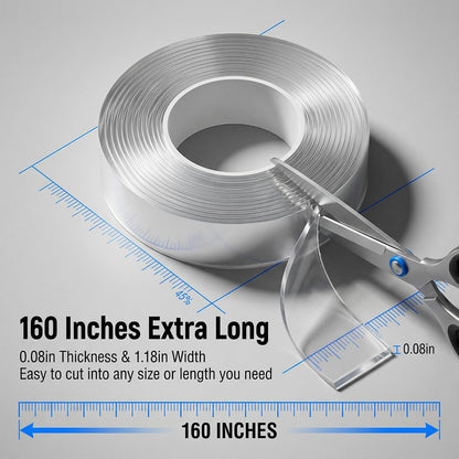 Heavy Duty Double Sided Nano Tape, 1.18 x 160 Inch Removable Washable Mounting Tape, Traceless Clear Strips for Picture Hanging, Home Storage