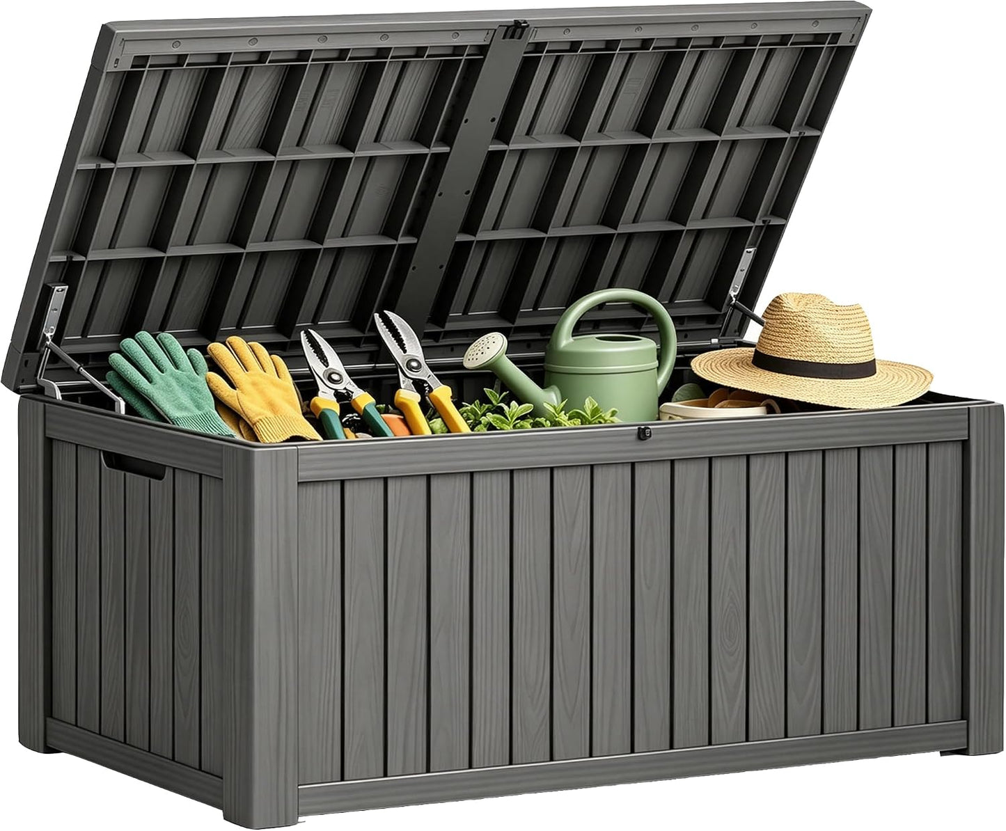 Fancyango 75 Gallon Outdoor Deck Box Waterproof, Large Storage Box for Patio, Resin Storage Bench Lockable for Garden Tools, Package Delivery, Black