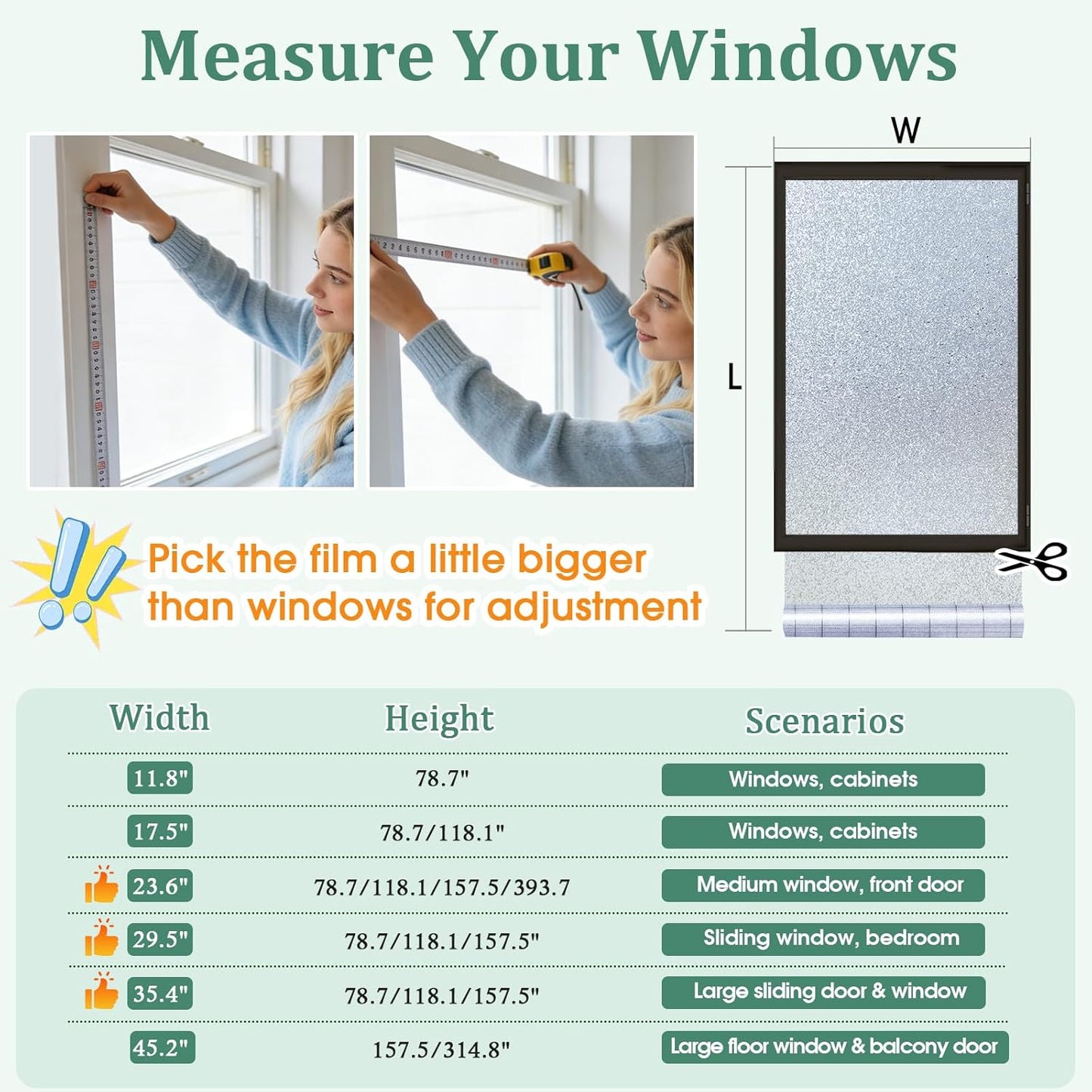 Coavas Frosted Glass Window Privacy Film, Opaque Static Cling No Glue Removable, UV & Heat Blocking Anti-Glare, Renter Friendly Decorative Covering for Bathroom Bedroom Door, 17.5 x 78.7 in