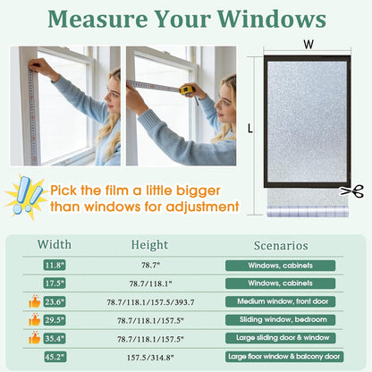 Coavas Frosted Glass Window Privacy Film, Opaque Static Cling No Glue Removable, UV & Heat Blocking Anti-Glare, Renter Friendly Decorative Covering for Bathroom Bedroom Door, 17.5 x 78.7 in