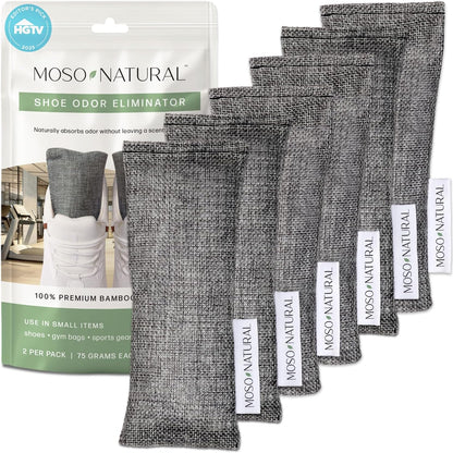 Moso Natural Shoe Deodorizer Inserts, Charcoal Odor Absorber for Shoes, Gym Bag & Boot Deodorizer, Unscented Shoe Odor Elimination, Air Purifying Bags, Lasts 2 Years (2 Bags)