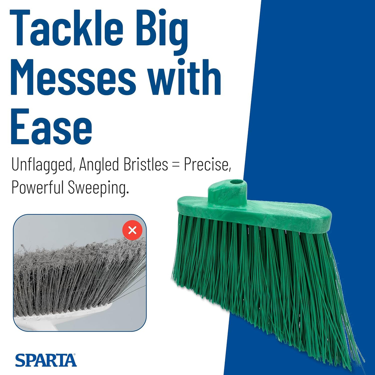SPARTA Plastic Broom Head, Angled, Un-Flagged for Large Debris Indoor, Outdoor, Home, Restaurant, Lobby, Office, 12 Inches, Green