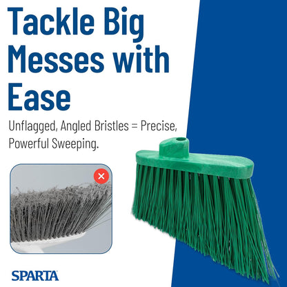 SPARTA Plastic Broom Head, Angled, Un-Flagged for Large Debris Indoor, Outdoor, Home, Restaurant, Lobby, Office, 12 Inches, Green