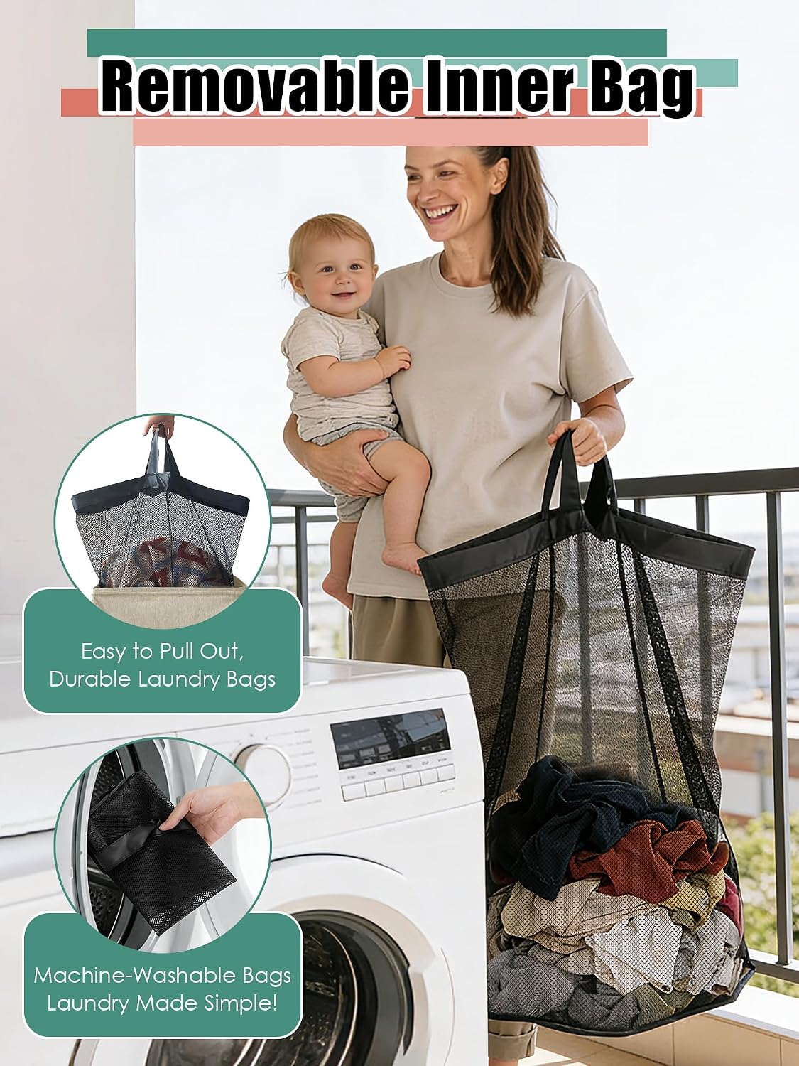 WTREE Laundry Hamper with Lid, Reinforced Sturdy Clothes Hamper with Anti-Puncture Base, Large Collapsible Laundry Basket with Removable Liner Bag, Tall Dirty Clothes Bin for Family, 100L Grey