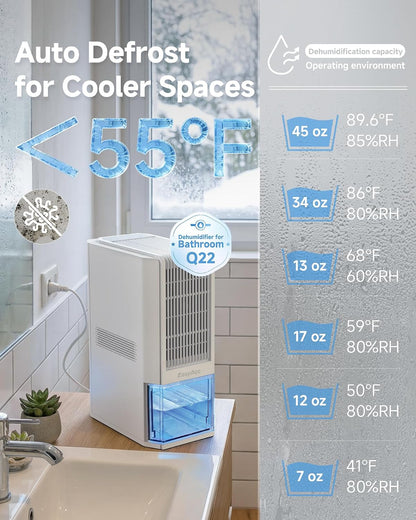 EasyAcc Small Dehumidifier for Bathroom, 68 OZ Dehumidifier for RV with Auto Shut Off, Removes Up to 40 OZ/Day, Quiet Portable Dehumidifier with 7 Color LED Light, Auto Defrost for Bedroom Closet