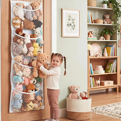 Ofiray-home Cotton Over The Door Stuffed Animal Storage | Toy Organizer for Storage Plush Toys, Stuffed Animal Holder with 4 Large Pockets, Hanging Door Organizer for Nursery