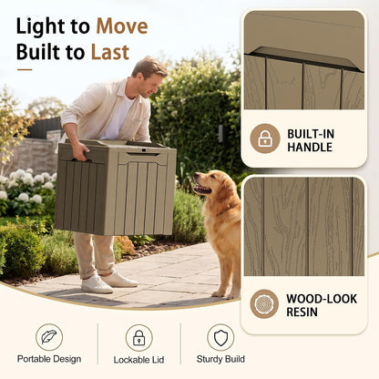 JUMMICO 31 Gallon Resin Deck Box Waterproof Indoor Outdoor Storage Boxes for Patio Furniture Cushions and Garden Tools (Brown)