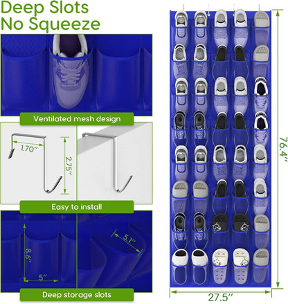 Over the Door Shoe Organizer with 40 Large Breathable Mesh Pockets, Space Saving Shoe Holder, Hanging Shoe Rack for Entryway Bedroom Closet Storage (White, 40 Pockets)