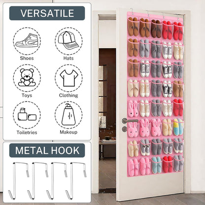 40 Large Mesh Pocket Over the Door Shoe Organizer,Hanging Shoe Rack for Door,Hualleko Shoes Organizer Hanger with Large Capacity, Shoes Storage Holder Sturdy Non-woven Fabric - Stores 20 Pairs (White)