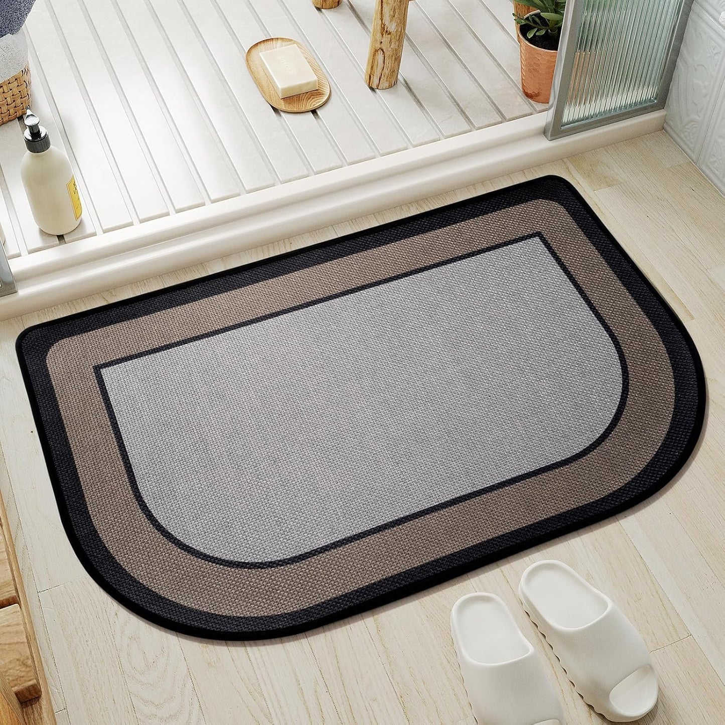 YDKGL Ultra Thin Bathroom Rugs Mat Quick Dry Absorbent Non Slip Bath Mat Bath Mats for Bathtub Mat Bathroom Carpet Fit Under Door Washable Floor Rubber Half Round Bath Rugs Grey 16x24