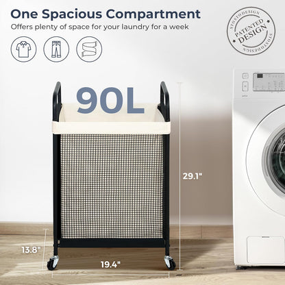 STO STO Laundry Hamper 3 Section, 120L Rolling Laundry Sorter Cart with Removable and Washable Liner Bag, Clothes Hamper with Wheels and Metal Handle for Laundry Room and Bedroom