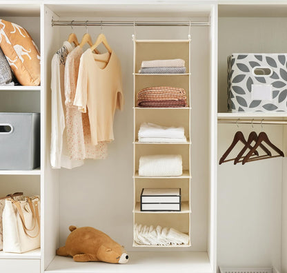 MAX Houser 6 Tier Shelf Hanging Closet Organizer, Closet Hanging Shelf with 2 Sturdy Hooks for Storage, Foldable (Grey)