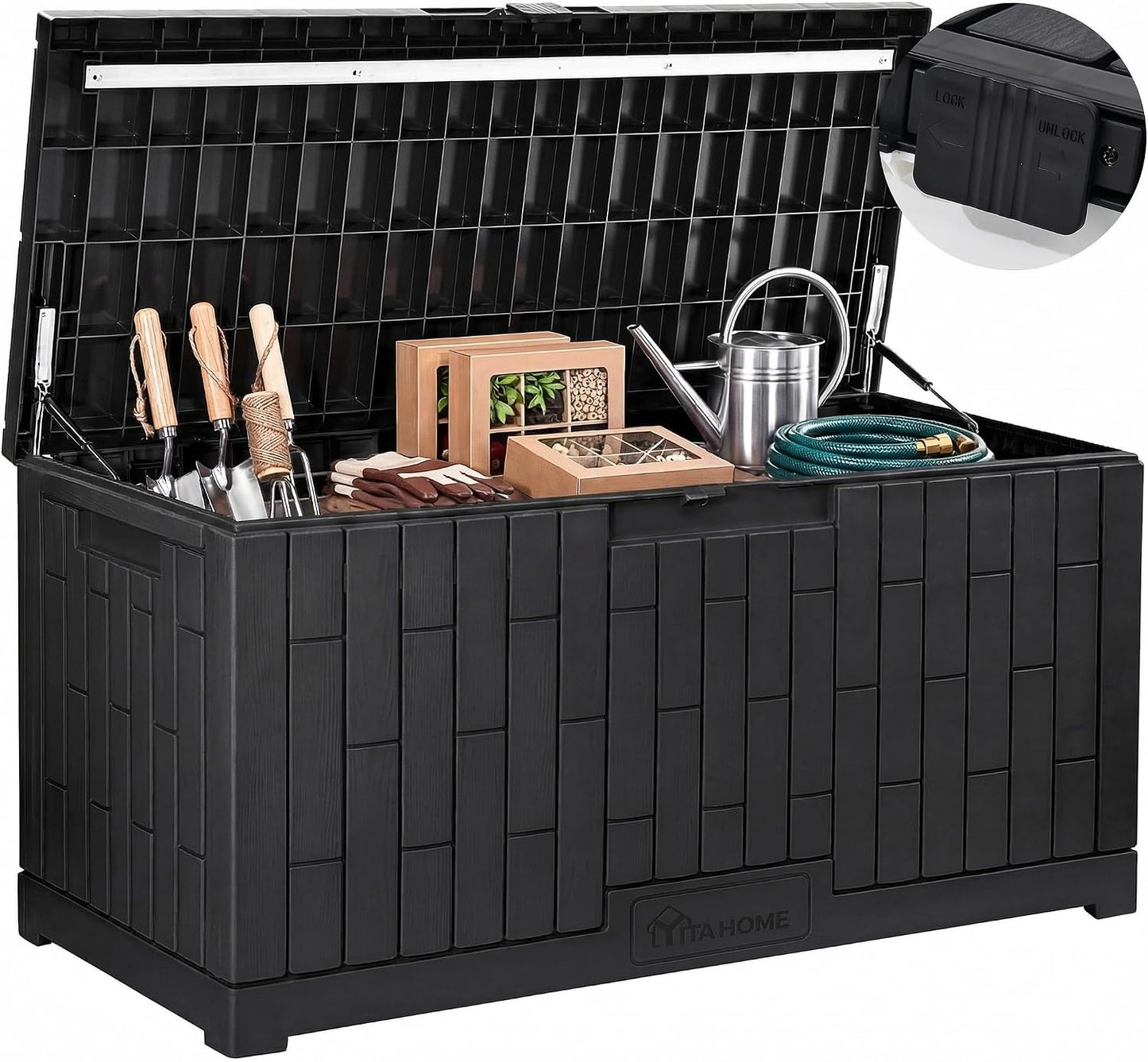 YITAHOME 35 Gallon Outdoor Storage Box | Waterproof Resin Deck Box and Package Delivery with Lockable Lid for Patio Furniture Cushions, Pool Accessories, Garden
