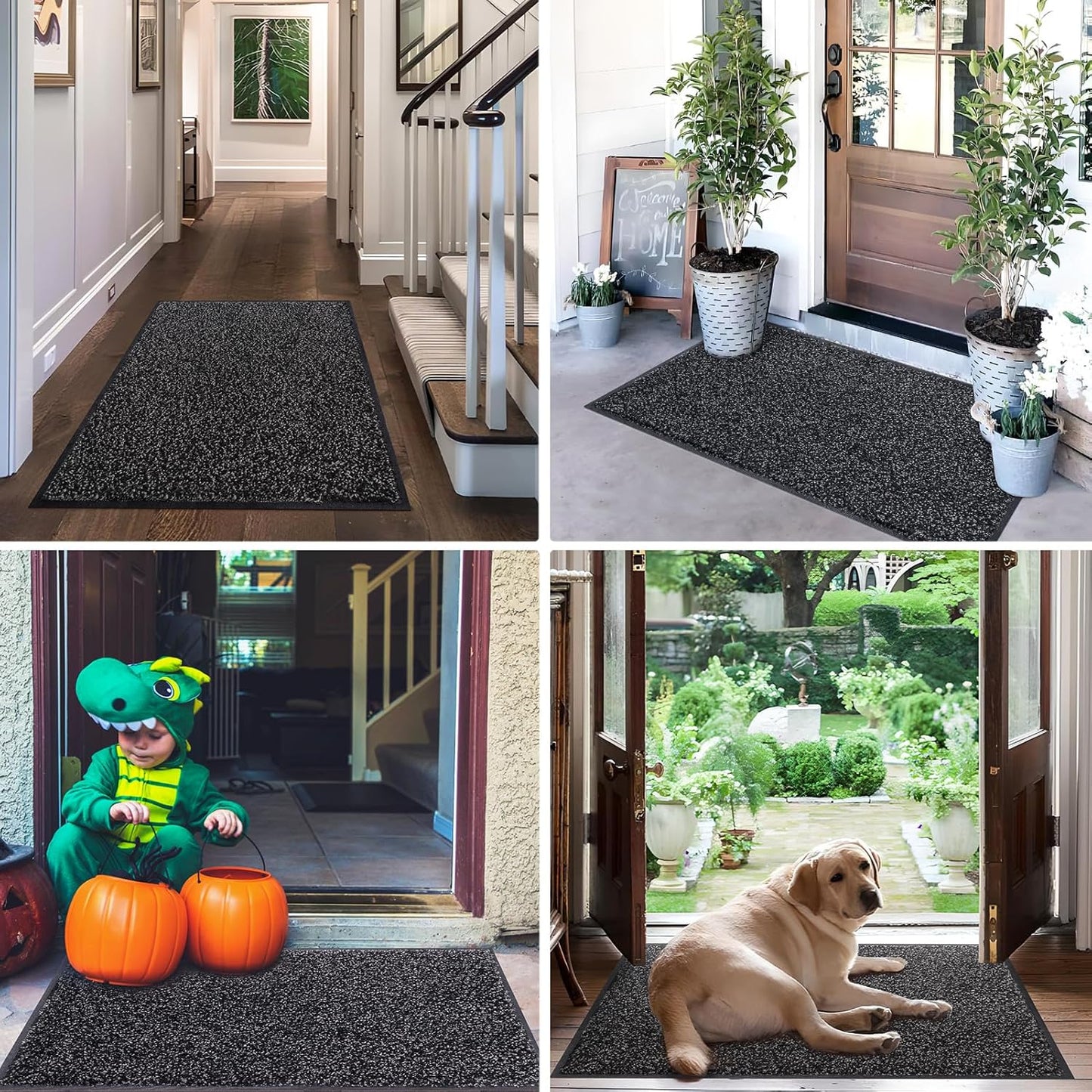 Mibao Front Door Mat, Dirt Trapper Welcome Mat for Outdoor Indoor, Non-Slip Waterproof Doormat, Durable Machine Washable Low Profile Entry Rug for Back Door Outside Patio Porch, 29.5" x 17", Grey