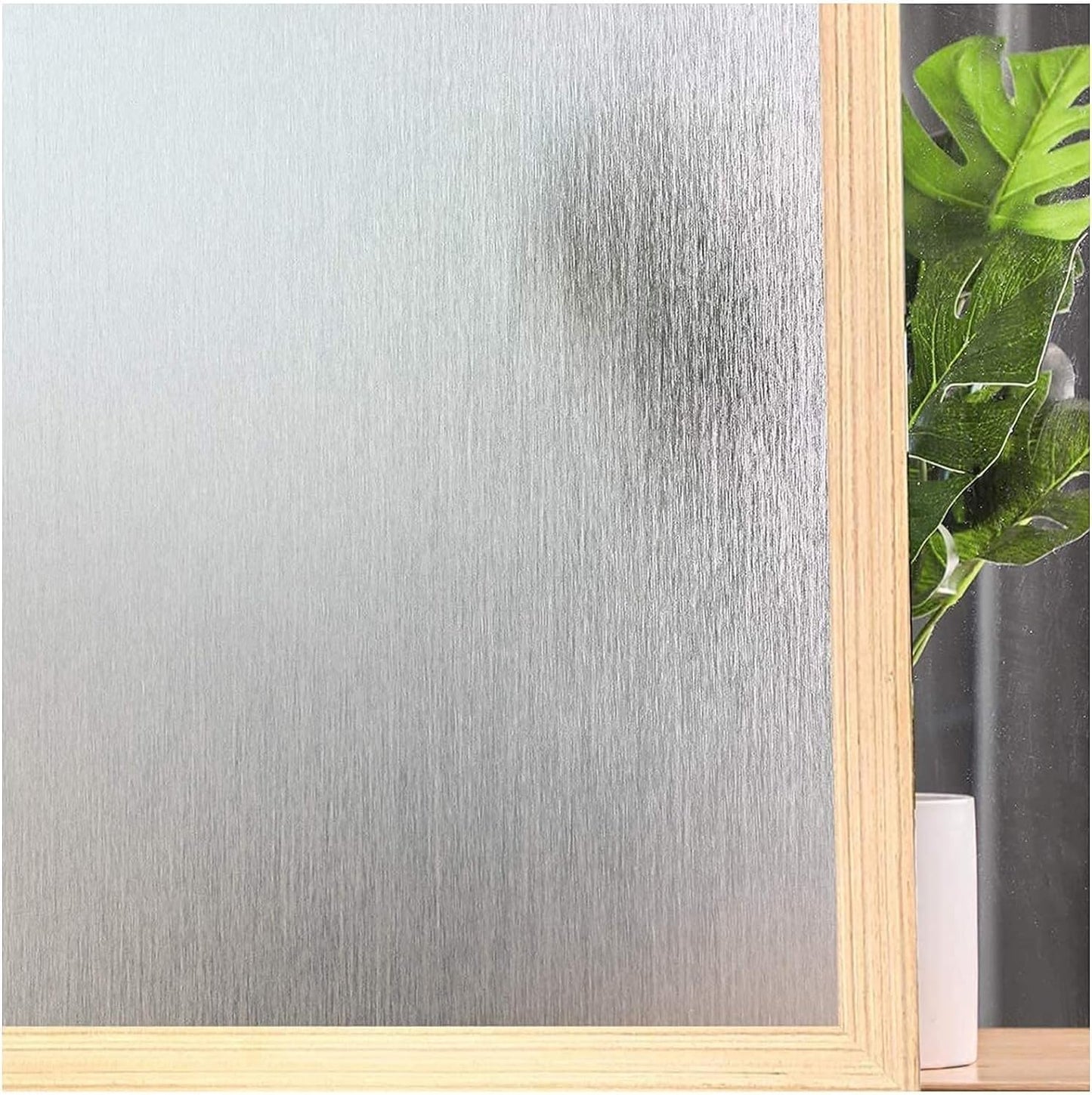 Frosted Window Privacy Film - Brushed Silver Static Cling Glass Film for Bathroom, Day and Night Door Privacy Film Window Cover to Stop Dog Barking, 17.5x78.7 Inch, Pure