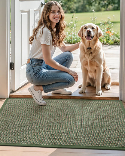 DEXI Ultra Thin Entryway Indoor Door Mat 24x36, Non Slip Rubber Backing Inside Entry Mat, Low Profile Easy Clean Dirt Trapper Doormat for Inside Entrance Patio, Beige
