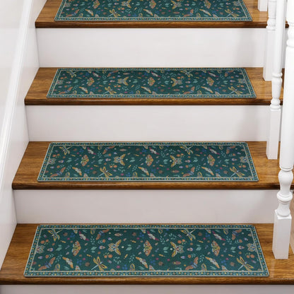 OJIA Insect Print Stair Treads Non Slip Stair Runners for Wooden Steps Indoor, 15PCS 8"x30" Rubber Backing Carpet Treads for Wood Stairs Staircase Step Treads for Kids & Dogs, Stair Covers, Black
