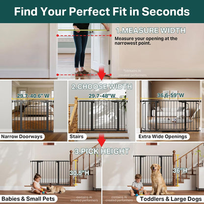 Cumbor 29.7-48" Baby Gate for Stairs, Mom's Choice Awards Winner-Dog Gate for Doorways, Auto Close Safety Pet Gate for Dogs Indoor, Easy Install Pressure Mounted Child Gate with Walk Thru Door, Brown