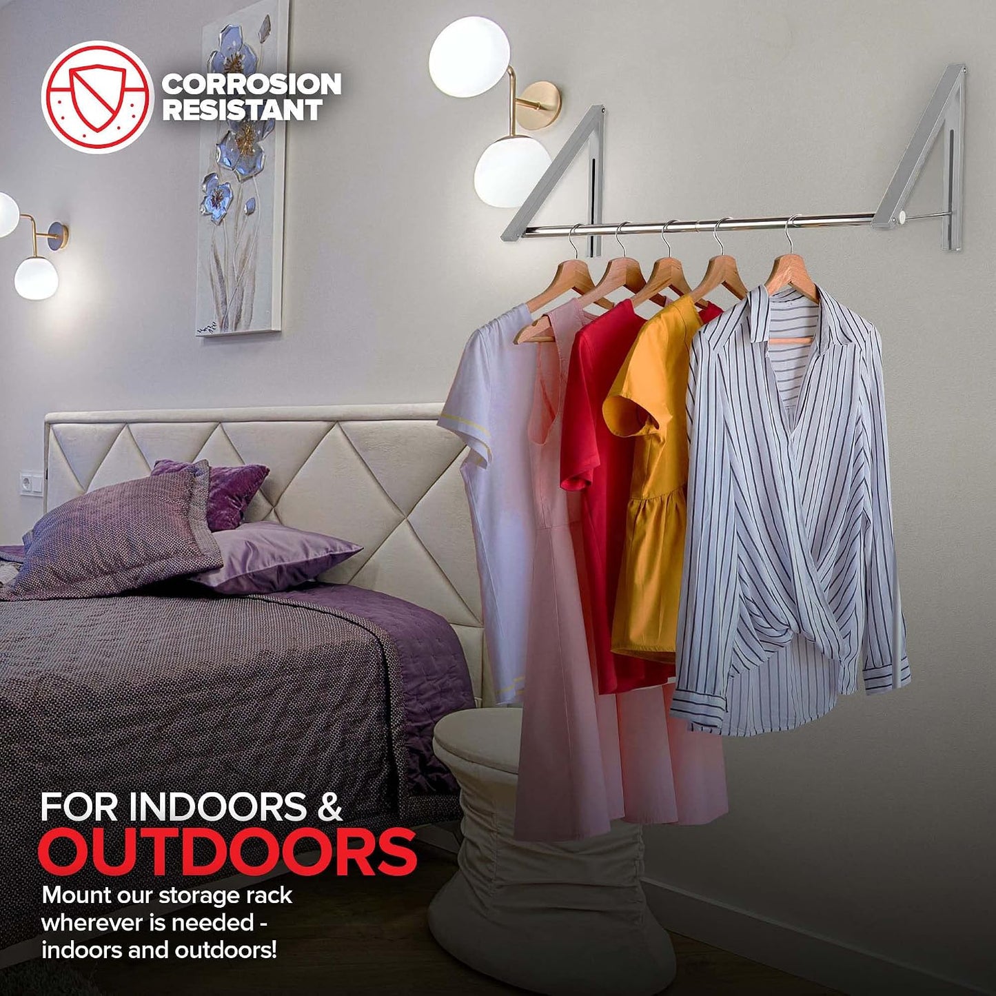 Double Foldable Clothing Rack w/ Extension Rod, Wall-Mounted Retractable Clothes Hanger for Laundry Dryer Room, Hanging Drying Rod, Small Collapsible Folding Garment Racks, Dorm Accessories (Black)