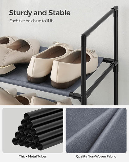 SONGMICS Shoe Rack, 10-Tier Shoe Shelf, Shoe Storage Organizer, 11 x 17.7 x 68 Inches, Metal Frame, Non-Woven Fabric Shelves, for Entryway, Bedroom, Black ULSH010B02