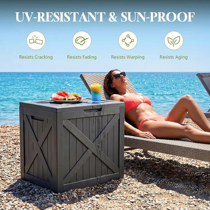 Waterproof Outdoor Storage Box Outside Deck Box Lockable Resin Bench UV Resistant Furniture Cushion Pool Tool Float Bin Patio Garden Porch (Black, 120 Gallon)
