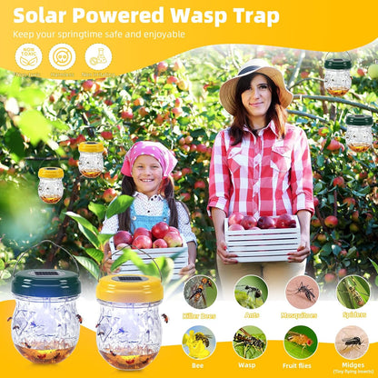 2026 New Wasp Traps Outdoor Hanging with LED Light, 4 Packs Wasp Trap Catcher, Yellow Jacket Traps, Solar Powered Hornet Trap Wasps for Yellow Jackets, Hornets, Waterproof Reusable(Green+Yellow)