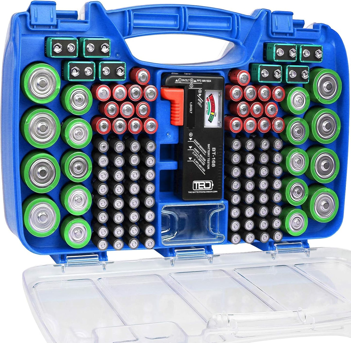 The Battery Organizer, Battery Organizer Storage Case with Tester, Stores & Protects Up to 180 Batteries & Energizer D Batteries, D Cell Long-Lasting Alkaline Power Batteries 12 Count